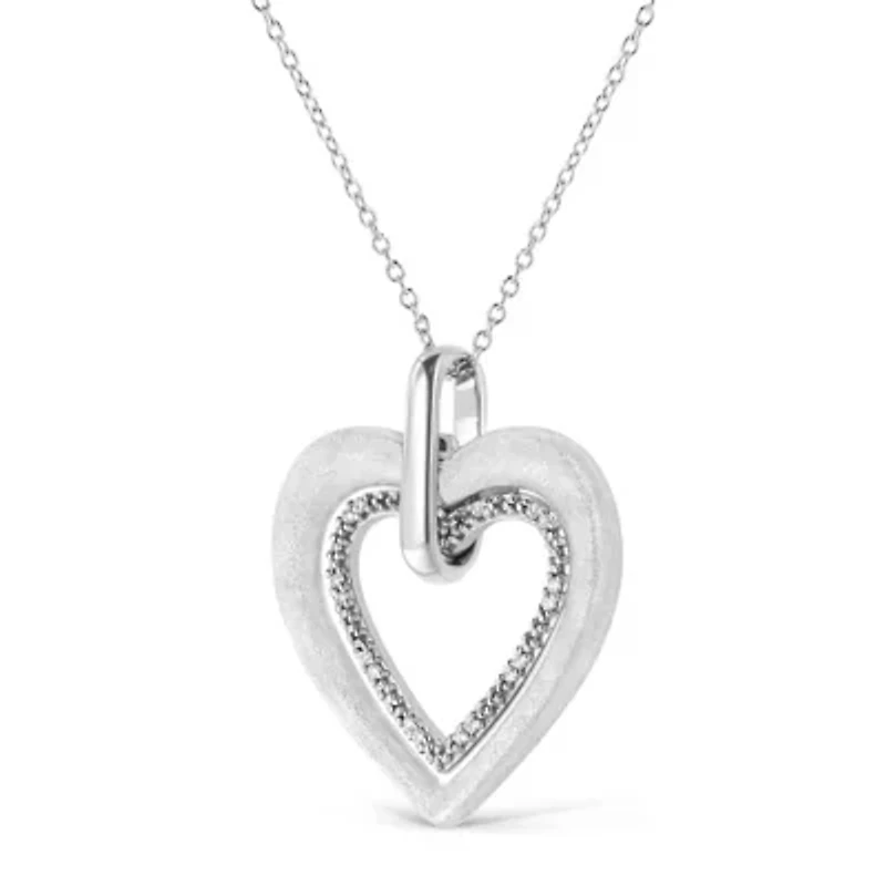 .925 Sterling Silver Prong-Set Diamond Accent Double Heart 18" Pendant Necklace