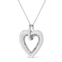 .925 Sterling Silver Prong-Set Diamond Accent Double Heart 18" Pendant Necklace