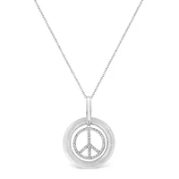 Matte Finish Silver Diamond Accent Dancing Peace Sign 18" Pendant Necklace