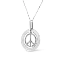 Matte Finish Silver Diamond Accent Dancing Peace Sign 18" Pendant Necklace