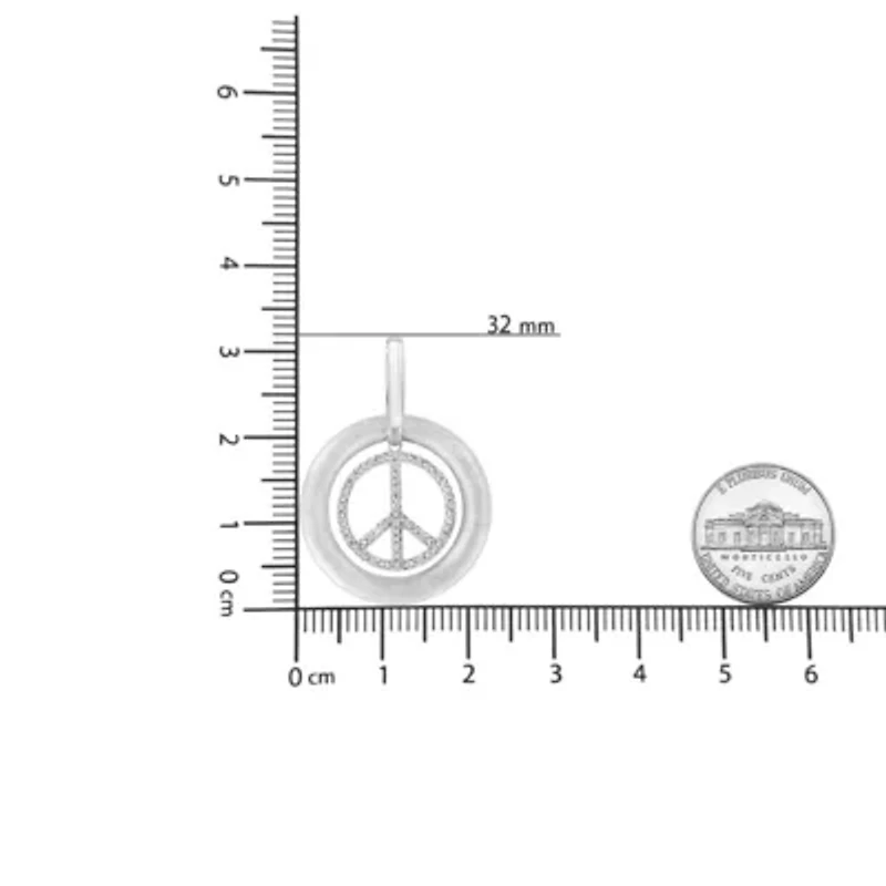 Matte Finish Silver Diamond Accent Dancing Peace Sign 18" Pendant Necklace