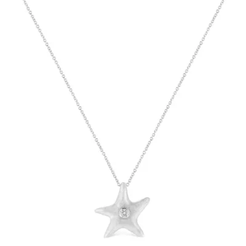 .925 Sterling Silver Prong-Set Diamond Accent Starfish Pendant Necklace - Size 18"