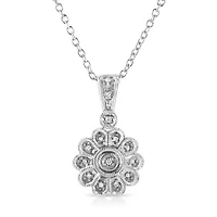 .925 Sterling Silver Diamond Accent Sunburst Milgrain 18" Pendant Necklace