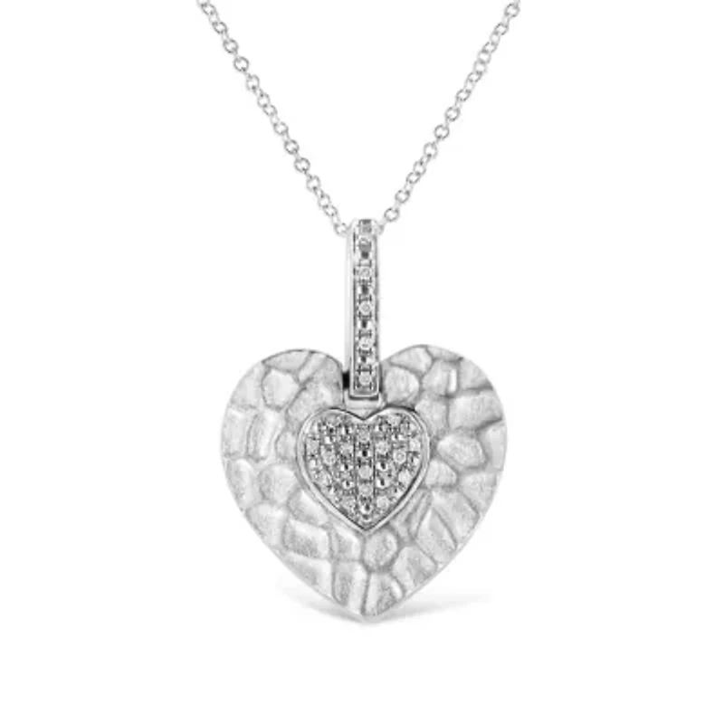 .925 Sterling Silver Pave-Set Diamond Accent Heart Shape 18" Pendant Necklace