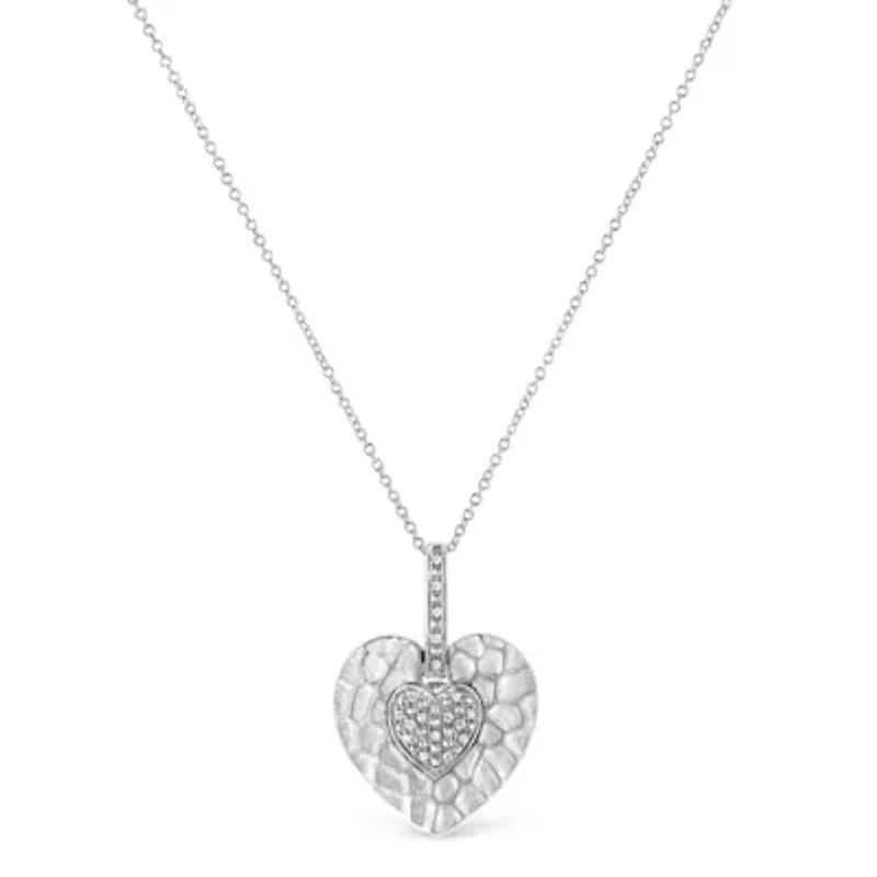 .925 Sterling Silver Pave-Set Diamond Accent Heart Shape 18" Pendant Necklace