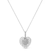 .925 Sterling Silver Pave-Set Diamond Accent Heart Shape 18" Pendant Necklace