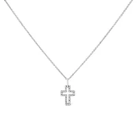 Silver 1/10 cttw Pave-Set Round-Cut Diamond Open Cross 18" Pendant Necklace
