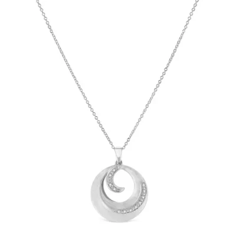 .925 Sterling Silver Pave-Set Diamond Accent Fashion Circle 18" Pendant Necklace