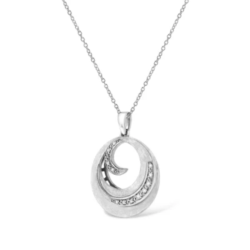 .925 Sterling Silver Pave-Set Diamond Accent Fashion Circle 18" Pendant Necklace
