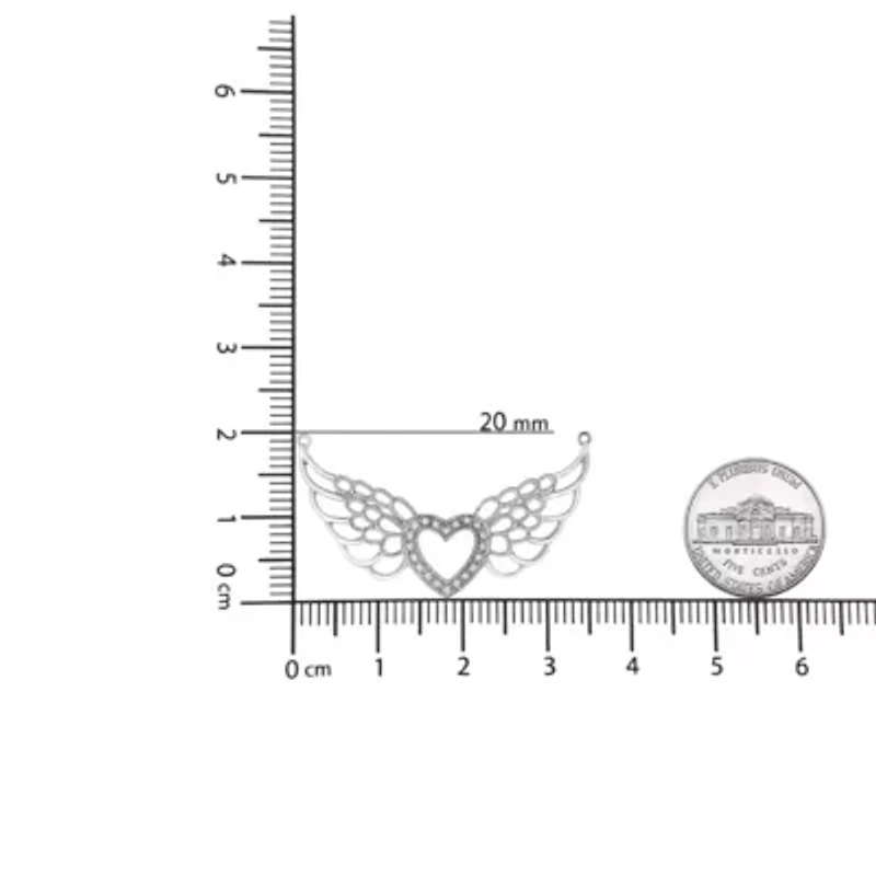 .925 Sterling Silver Pave-Set Diamond Accent Fairy Wing 18" Heart Pendant Necklace