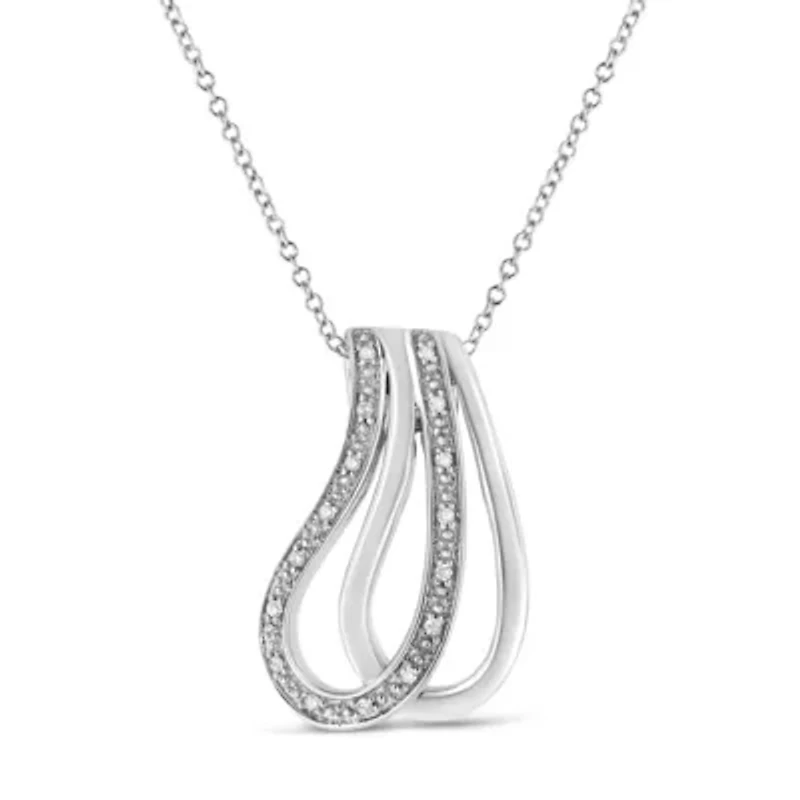 .925 Sterling Silver Pave-Set Diamond Accent Double Curve 18" Pendant Necklace