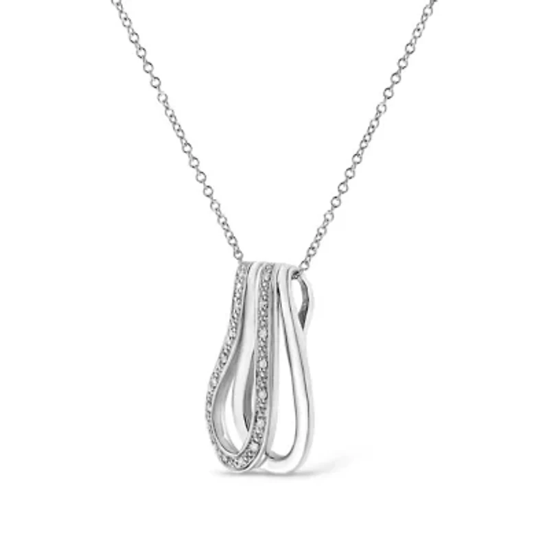 .925 Sterling Silver Pave-Set Diamond Accent Double Curve 18" Pendant Necklace