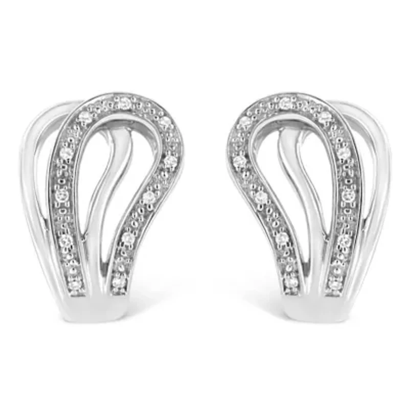 Silver Pave- Diamond Accent Horseshoe Hoop Earring