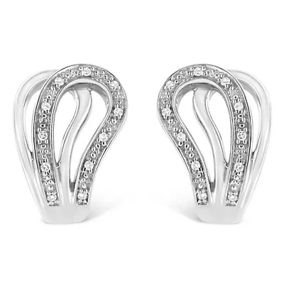 Silver Pave- Diamond Accent Horseshoe Hoop Earring