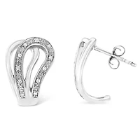 Silver Pave- Diamond Accent Horseshoe Hoop Earring