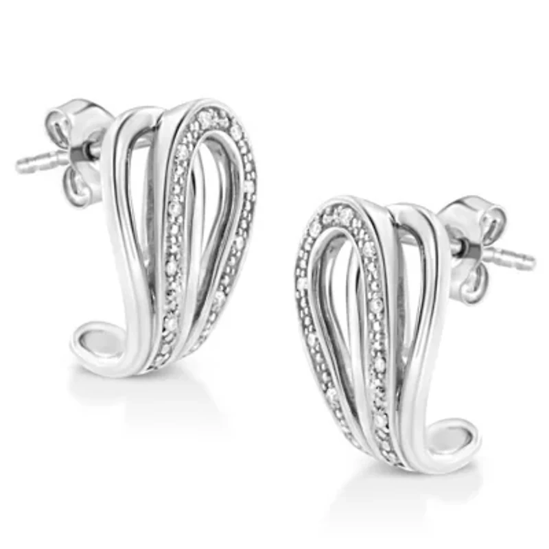 Silver Pave- Diamond Accent Horseshoe Hoop Earring