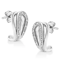 Silver Pave- Diamond Accent Horseshoe Hoop Earring