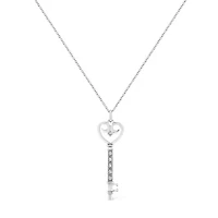 Silver Pave and Bezel-Set Diamond Accent Key 18" Heart and Lock Pendant Necklace
