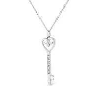 Silver Pave and Bezel-Set Diamond Accent Key 18" Heart and Lock Pendant Necklace