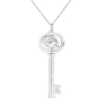 .925 Sterling Silver Diamond Accent Aquarius Zodiac Key 18" Pendant Necklace
