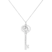 .925 Sterling Silver Diamond Accent Aquarius Zodiac Key 18" Pendant Necklace