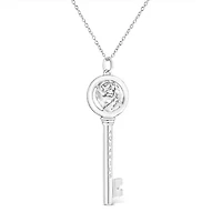 .925 Sterling Silver Diamond Accent Aquarius Zodiac Key 18" Pendant Necklace
