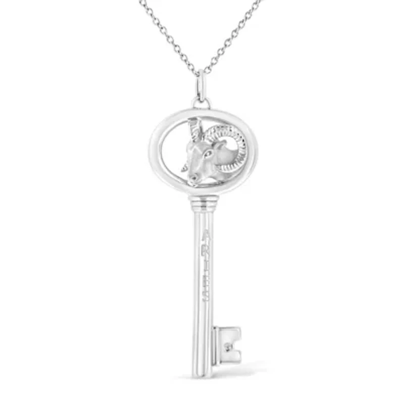.925 Sterling Silver Diamond Accent Aries Zodiac Key 18" Pendant Necklace