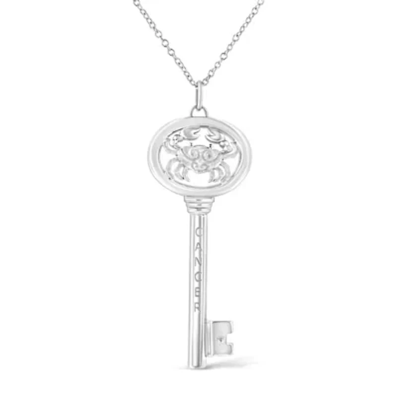 .925 Sterling Silver Diamond Accent Cancer Zodiac Key 18" Pendant Necklace