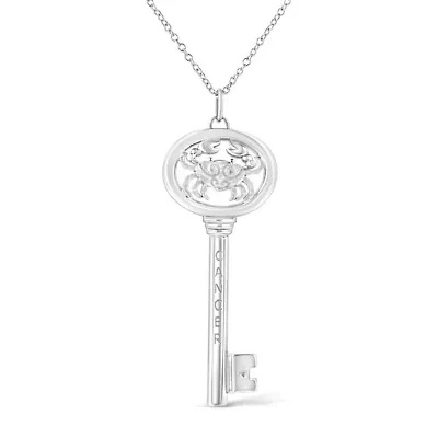 .925 Sterling Silver Diamond Accent Cancer Zodiac Key 18" Pendant Necklace