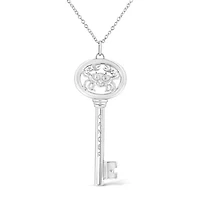 .925 Sterling Silver Diamond Accent Cancer Zodiac Key 18" Pendant Necklace