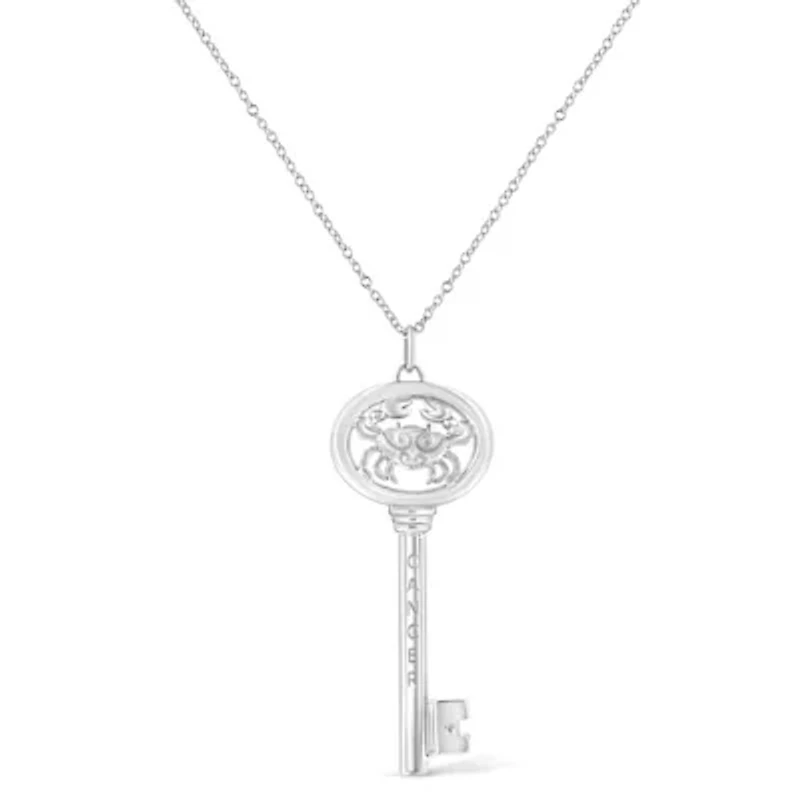 .925 Sterling Silver Diamond Accent Cancer Zodiac Key 18" Pendant Necklace