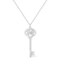 .925 Sterling Silver Diamond Accent Cancer Zodiac Key 18" Pendant Necklace