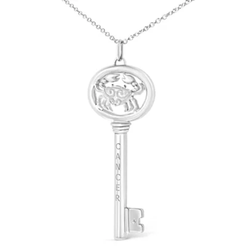 .925 Sterling Silver Diamond Accent Cancer Zodiac Key 18" Pendant Necklace