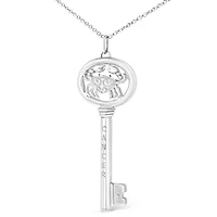 .925 Sterling Silver Diamond Accent Cancer Zodiac Key 18" Pendant Necklace