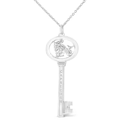 .925 Sterling Silver Diamond Accent Capricorn Zodiac Key 18" Pendant Necklace