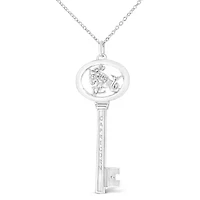 .925 Sterling Silver Diamond Accent Capricorn Zodiac Key 18" Pendant Necklace