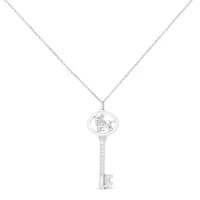 .925 Sterling Silver Diamond Accent Capricorn Zodiac Key 18" Pendant Necklace