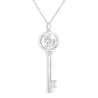 .925 Sterling Silver Diamond Accent Capricorn Zodiac Key 18" Pendant Necklace