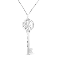 .925 Sterling Silver Diamond Accent Gemini Zodiac Key 18" Pendant Necklace