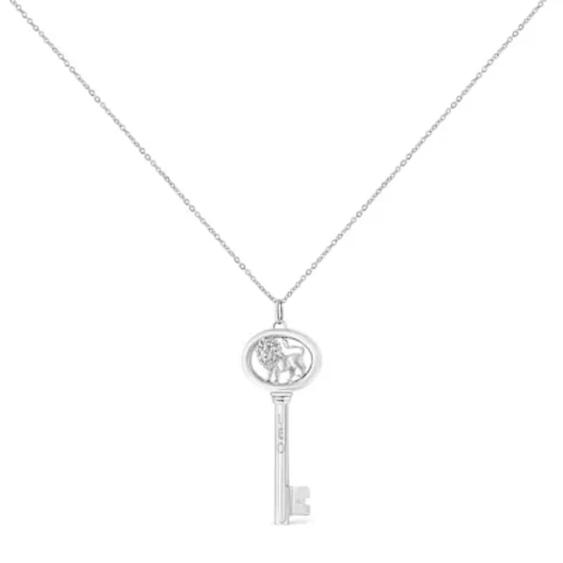 .925 Sterling Silver Diamond Accent Leo Zodiac Key 18" Pendant Necklace