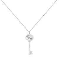 .925 Sterling Silver Diamond Accent Leo Zodiac Key 18" Pendant Necklace