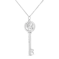 .925 Sterling Silver Diamond Accent Leo Zodiac Key 18" Pendant Necklace