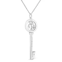 .925 Sterling Silver Diamond Accent Libra Zodiac Key 18" Pendant Necklace