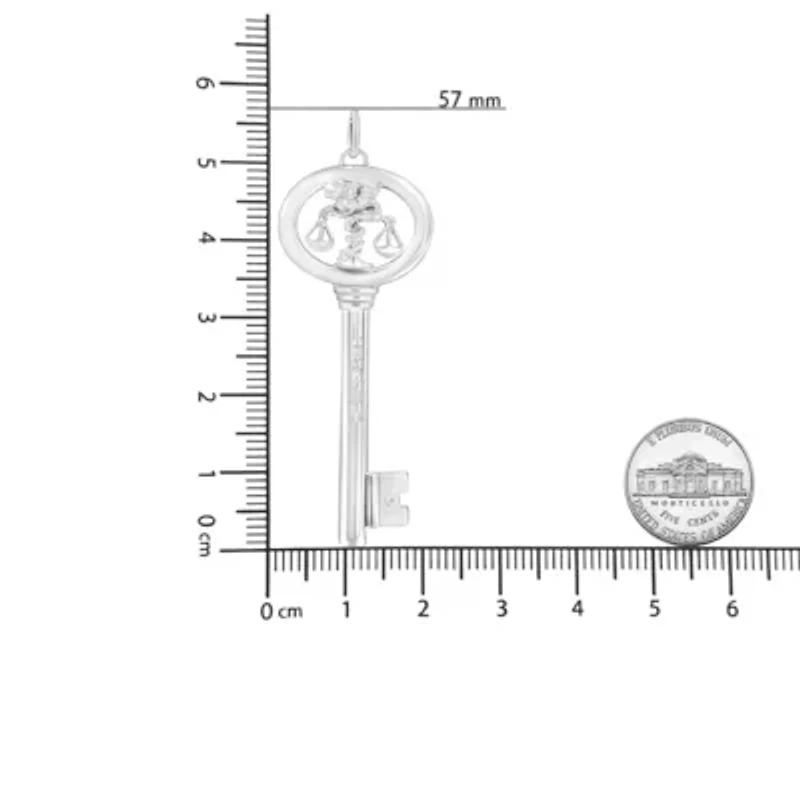 .925 Sterling Silver Diamond Accent Libra Zodiac Key 18" Pendant Necklace