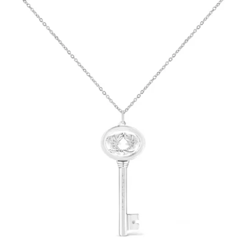 .925 Sterling Silver Diamond Accent Pisces Zodiac Key 18" Pendant Necklace