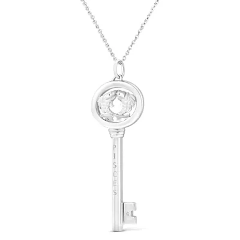 .925 Sterling Silver Diamond Accent Pisces Zodiac Key 18" Pendant Necklace