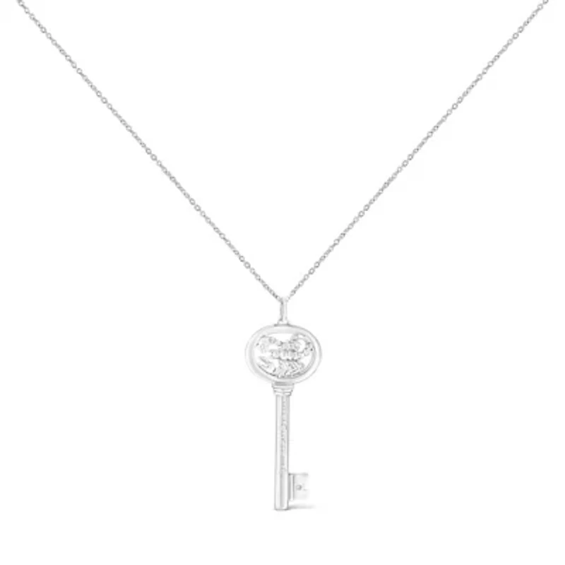 .925 Sterling Silver Diamond Accent Scorpio Zodiac Key 18" Pendant Necklace