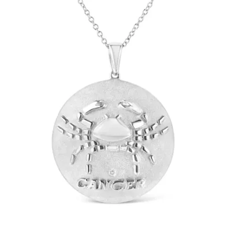 Silver Diamond Accent Cancer Zodiac Design 18" Pendant Necklace Medallion