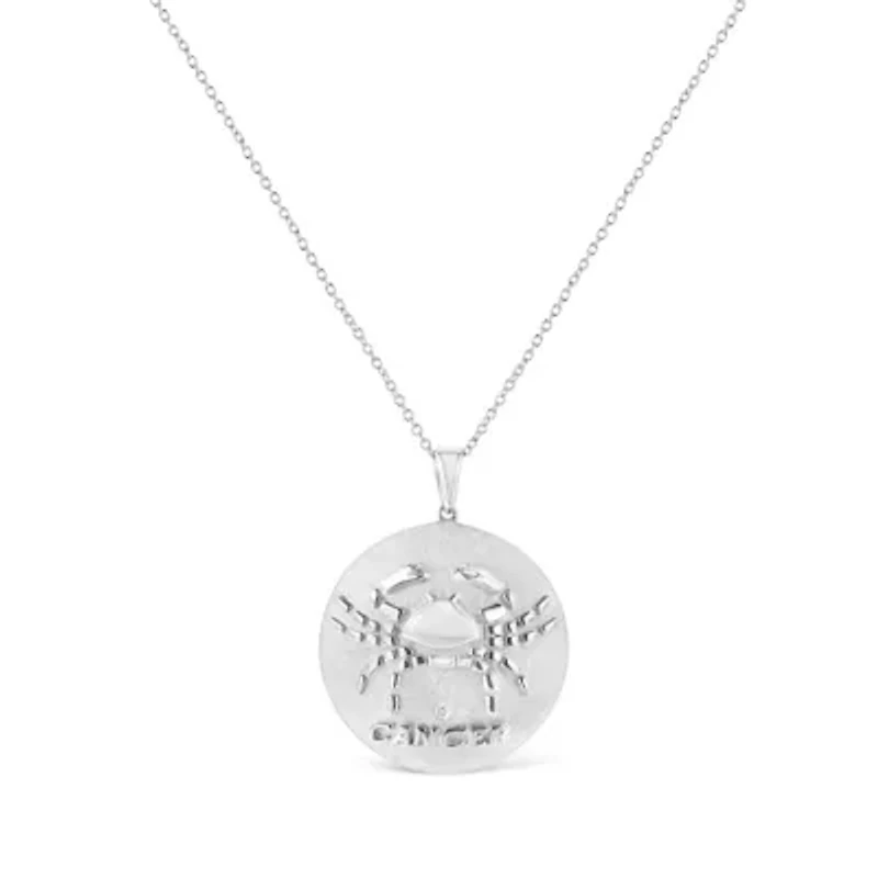 Silver Diamond Accent Cancer Zodiac Design 18" Pendant Necklace Medallion