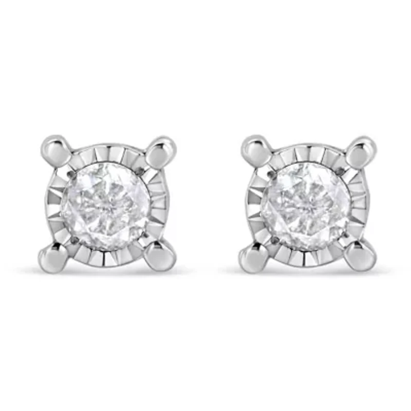 Silver 1.0 Ct Diamond Miracle- Solitaire Stud Earrings